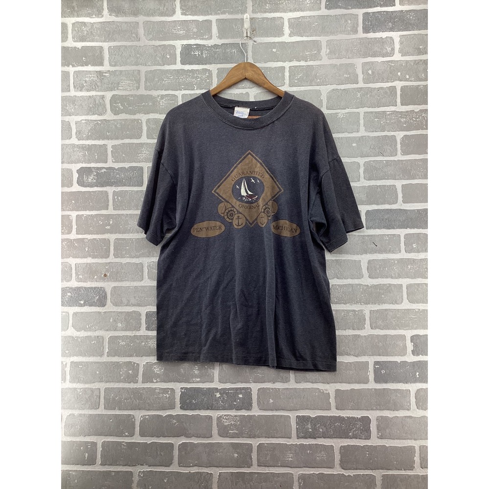 Vintage Premier Sportswear Pentwater Michigan Sailboat Tee XL Gray Made in USA